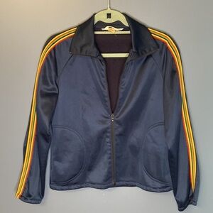 Vintage navy jacket with‎ rainbow detail down arms. Sz 10 (M)